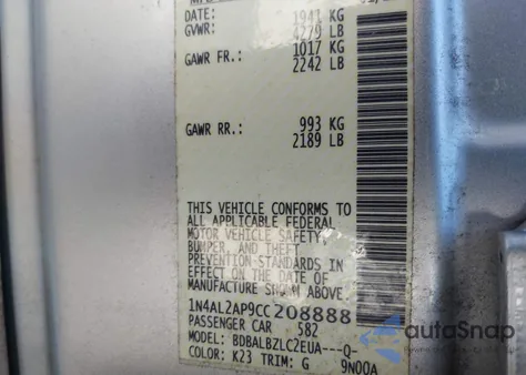 2012 Nissan Altima 2.5 S z USA, uszkodzony, nr VIN 1N4AL2AP9CC208888